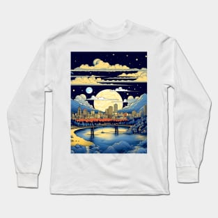 Full Blue Moon Over Portland Oregon Long Sleeve T-Shirt